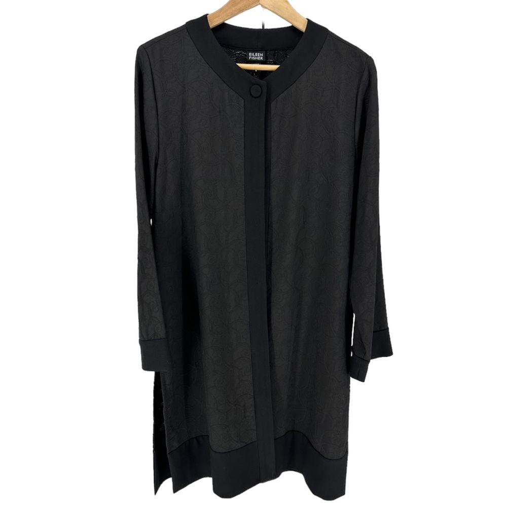 Eileen Fisher Black Jacquard Swirl Single Button Duster Long Cardigan Small NWT